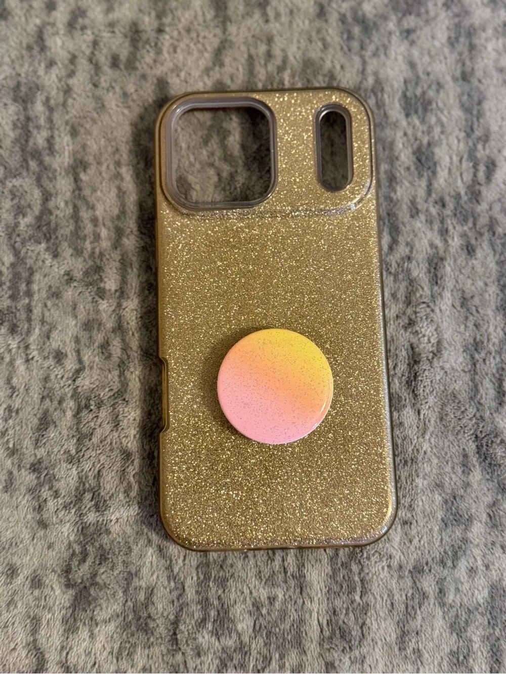 Glitter Gold Phone Case with Pink-Yellow Pop Grip